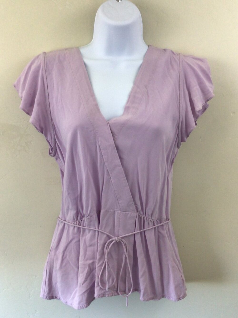 J by J Crew Purple Fitted Tie Waist V Neck Short Sleeve Blouse